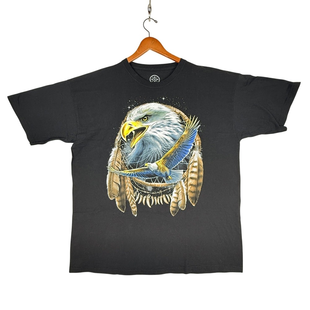 Bald Eagle Dreamcatcher DOM Graphic TShirt‎ XL Black Cotton Short Sleeve